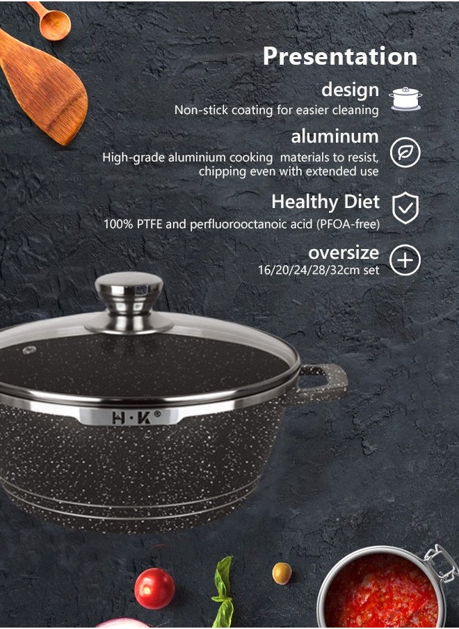 HK 23-piece kitchen cookware set, casserole set and frying pan, with non-stick cookware set, glass lid, PFOA-free 16cm mMilk Pan + 20-24-28cm Casserole + 28cm Wok + 32cm Double-sided Frying pan + 10 Kichen item(Black）  - Image 2