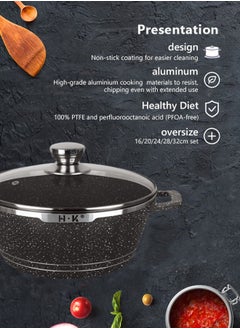 HK 23-piece kitchen cookware set, casserole set and frying pan, with non-stick cookware set, glass lid, PFOA-free 16cm mMilk Pan + 20-24-28cm Casserole + 28cm Wok + 32cm Double-sided Frying pan + 10 Kichen item(Black）  - Image 2