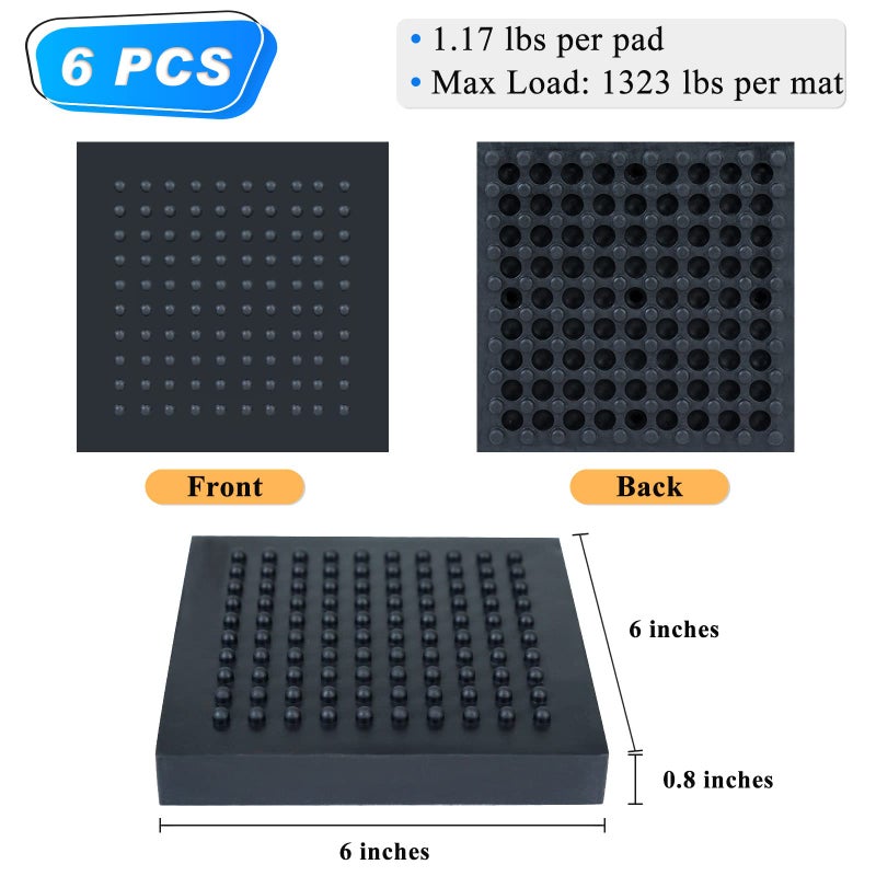 BXI Exercise Equipment Mat Heavy Duty - 6 x 6 x 0.8 Inches 6 Pcs Non Slip Noise Reduction Anti Vibration Treadmill Stationary Bike Mats, Thick Steel Embedded Rubber Pad for Hardwood Floors & Carpet - Image 2