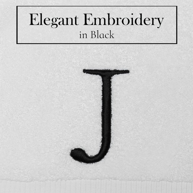 Decorvo Black Letter Hand Towel for Bathroom - Monogrammed Initial Hotel Quality Decorative Embroidered Towel for Powder Room  Spa - GOTS Organic Certified - Set of 2 Letter J  - Image 3