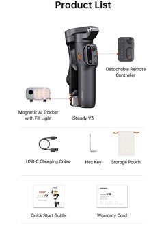 hohem iSteady V3 Gimbal Stabilizer for iPhone, Magnetic AI Tracker,Detached Remote,Built-in Tripod Extension Rod, 3-Axis Phone Gimbal Stabilizer for Smartphone Video Recording Vlog Live tiktok,Black  - Image 5