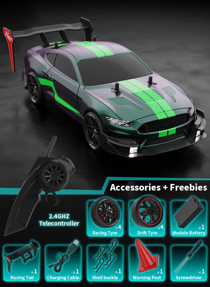 سيارة درفت راديو كنترول 1:14 مع دفع رباعي 4WD، بتردد 2.4GHz، سرعة عالية تصل إلى 40 كم/س، سيارة رياضية للسباقات مع أضواء LED وعجلات للسباق والدرفت - Image 1