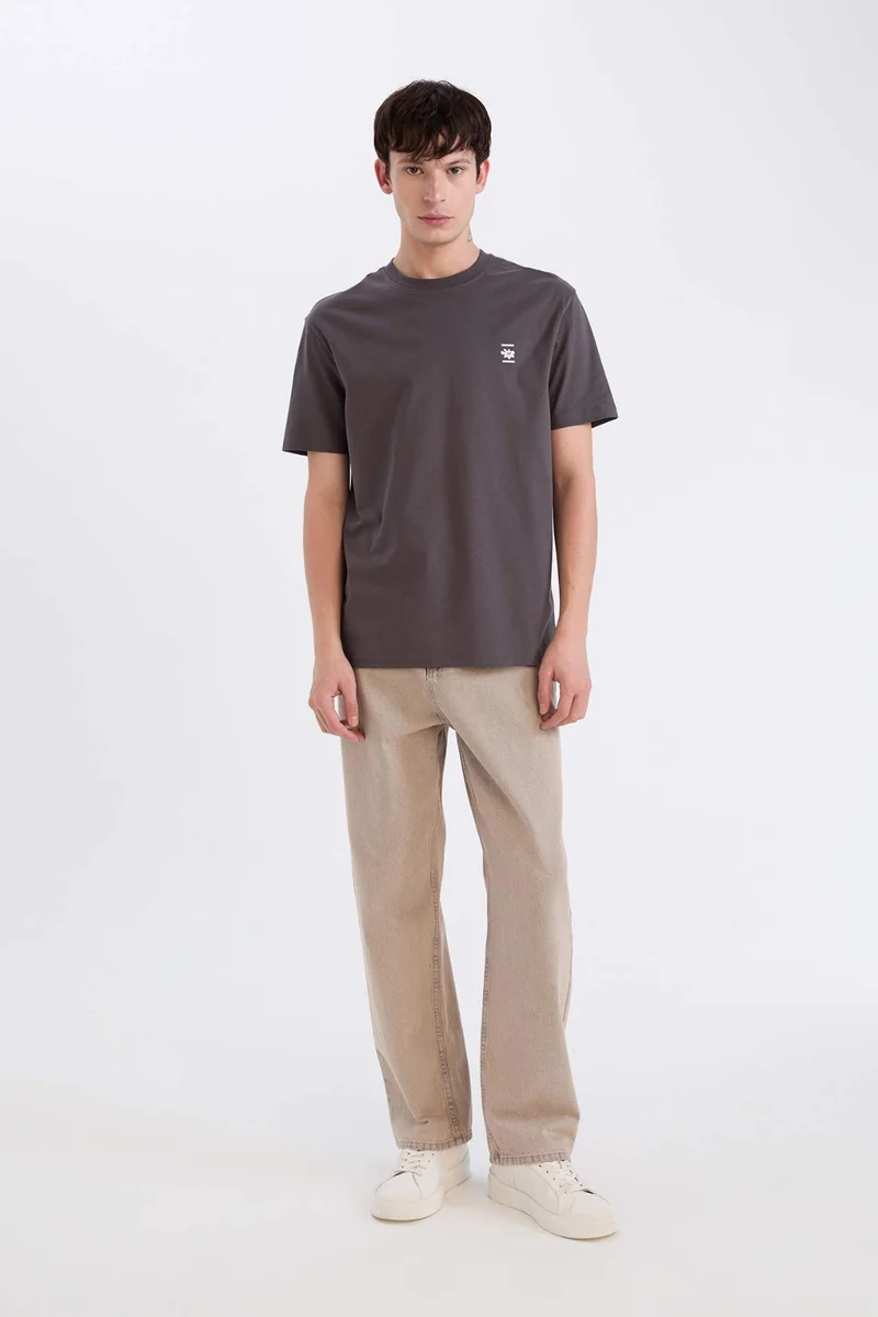 ديفاكتو Regular Fit Crew Neck Back Printed T-Shirt