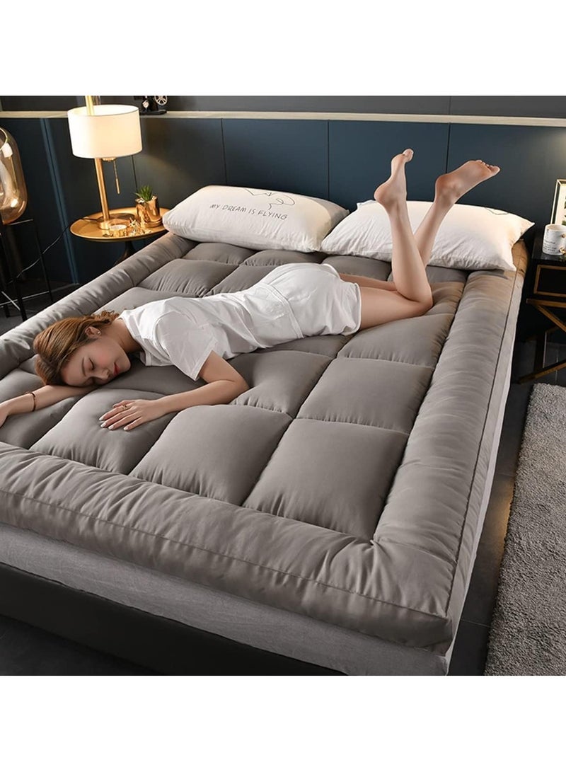 Comfy غطاء مرتبة مريح على طراز الفنادق باللون الرمادي مقاس 180 × 200 × 10 سم مع حواف سوداء وحشوة من الألياف - Image 2