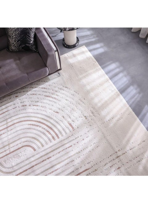 Elie Modern Geometrical Patterned Rug  Polypropylene+Polyester Area Rug L180xW120cm-White Multi