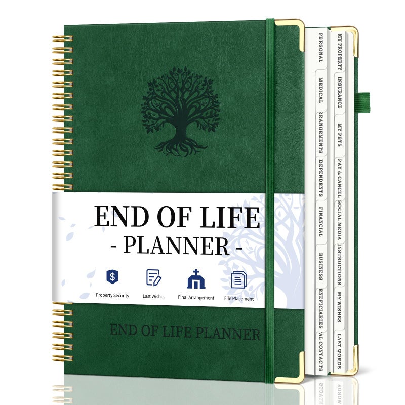 Blugool End of Life Planner, Spiral Estate Planning Organizer with Tabs for Senior, I'm Dead Now What Planner for Final Arrangements & Important Affairs with Large Print, 7.9"x10.4", Green - Image 1