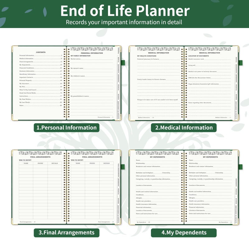 Blugool End of Life Planner, Spiral Estate Planning Organizer with Tabs for Senior, I'm Dead Now What Planner for Final Arrangements & Important Affairs with Large Print, 7.9"x10.4", Green - Image 4