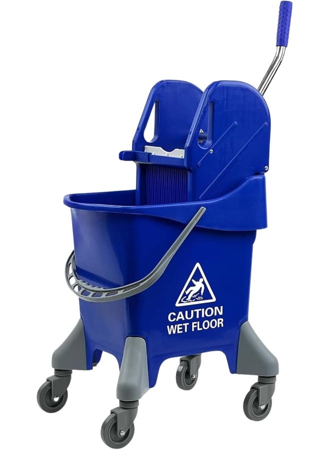 AKC 25 Liter Mop Bucket with Deluxe Wringer – Commercial Blue Side Press Mop Trolley with Rolling Wheels | Heavy-Duty Cleaning Bucket for Hotels, Hospitals, Kitchens & More | Janitorial Must-Have  - Image 1