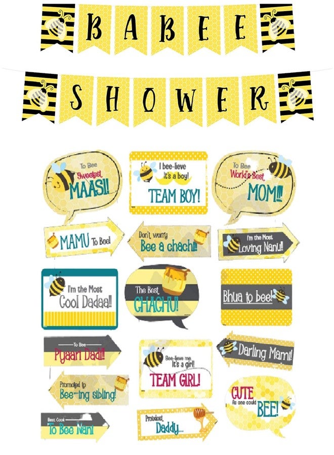 Festiko Bumble Bee Theme Party Decoration Combo (Babee Shower Photo Banner + 16pcs Photo Booth Props) for Photo Banner for Girls Decoration Item - Image 1