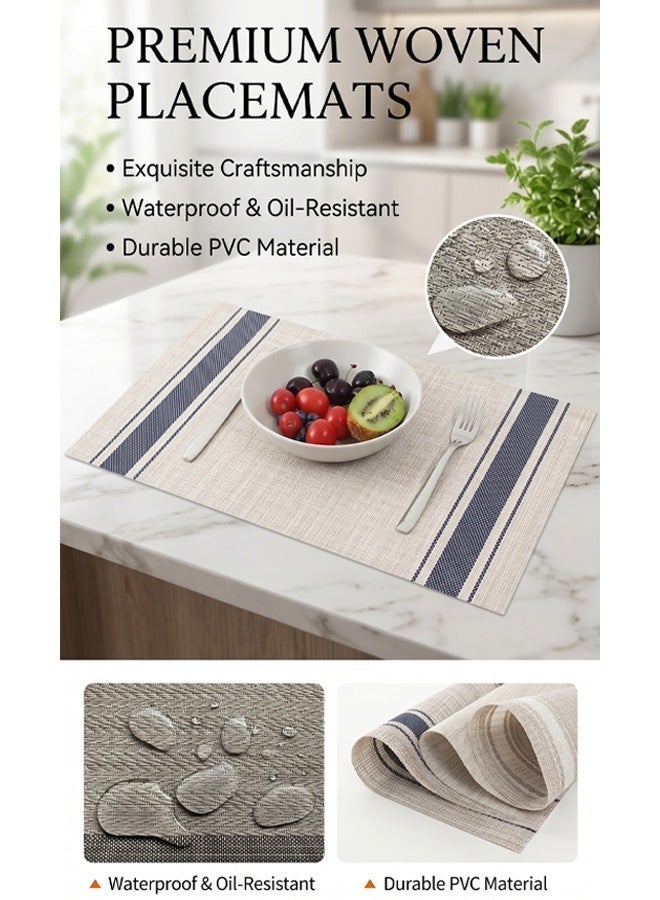 JieSuDa 6-Piece Blue Striped Dining Placemats Set 30x45cm Non-Stick Oil Resistant Heat Resistant Non-Slip Washable Table Mats Decorative Table Linen - Image 5