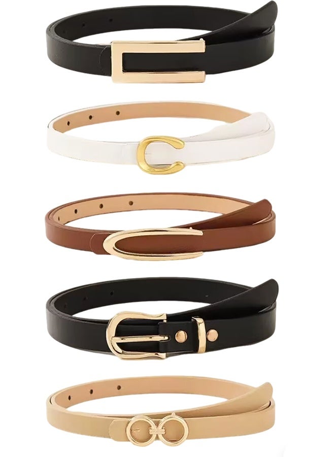 5PCS Women Skinny Leather Belt Set, Accessories Waist Strap, Women Waistband, Thin Adjustable Waist Belts with Metal Buckle for Jeans, Pants, Dresses, Elegant Vintage Style - Image 1