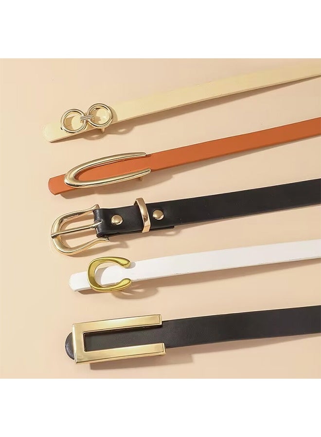 5PCS Women Skinny Leather Belt Set, Accessories Waist Strap, Women Waistband, Thin Adjustable Waist Belts with Metal Buckle for Jeans, Pants, Dresses, Elegant Vintage Style - Image 4