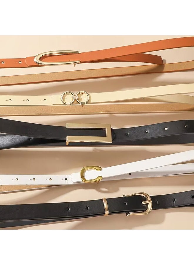 5PCS Women Skinny Leather Belt Set, Accessories Waist Strap, Women Waistband, Thin Adjustable Waist Belts with Metal Buckle for Jeans, Pants, Dresses, Elegant Vintage Style - Image 3