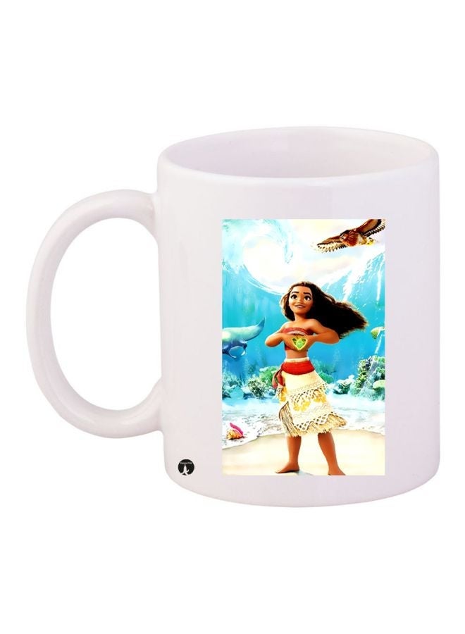 RYN Moana Printed Coffee Mug White/Blue/Beige 11ounce