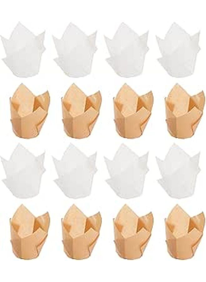 Natural White Tulip Baking Cups 100pcs Grease Resistant High Temperature Paper Liners for Muffins Cakes - Image 1