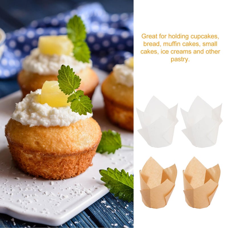 Natural White Tulip Baking Cups 100pcs Grease Resistant High Temperature Paper Liners for Muffins Cakes - Image 4