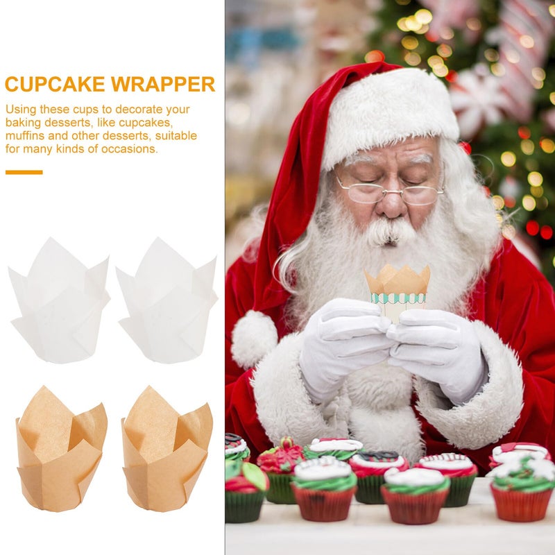 Natural White Tulip Baking Cups 100pcs Grease Resistant High Temperature Paper Liners for Muffins Cakes - Image 5