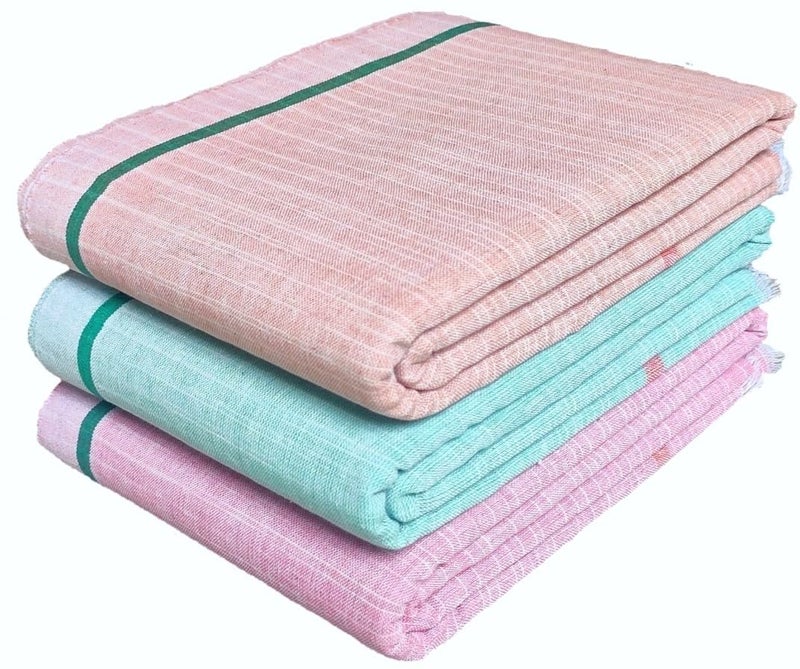 Mk weaves منشفة حمام قطنية Mk Weaves Gamcha 250 GSM متعددة الألوان (مجموعة من 3، 31 × 65 بوصة) خفيفة الوزن وامتصاص سريع للماء - Image 1