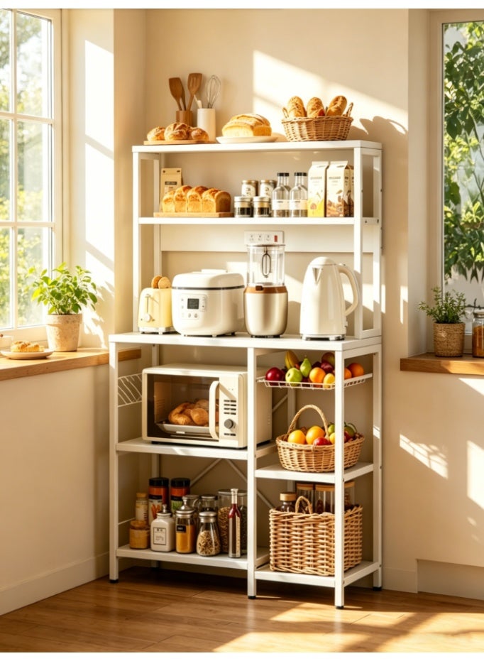 CityRiya-Long 6 Tier Kitchen Bakers Rack, Heavy Duty White Steel Freestanding Storage Shelf for Baking Supplies, Appliances, Bread, Fruit, Multi-Purpose Microwave Stand Organizer for Home Kitchen & Coffee Bar (ZWJ003) - Image 1