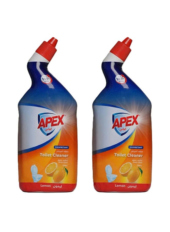 Apex Toilet Cleaner Lemon 750ml Promo Pack of 2 Disinfectant Deep Clean Toilet Bowl Cleaner Removes Tough Stains Fresh Citrus Value Pack 750 ML x 2, 1.5 L - Image 1