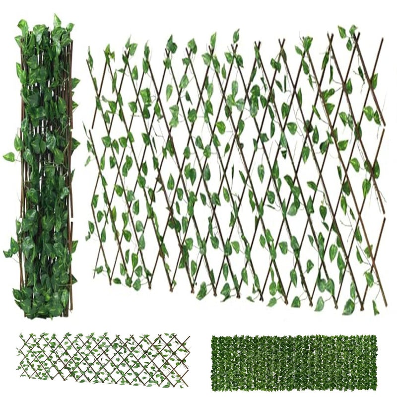REDWIND 1 x 4 Feet - Expands Upto 2 x 9 Feet - Green - Pack of 1 - Artificial Expandable Trellis Ivy Leaves Fence Mat for Wall, Home, Out Door, Indoor, Balcony Decoration - Image 1