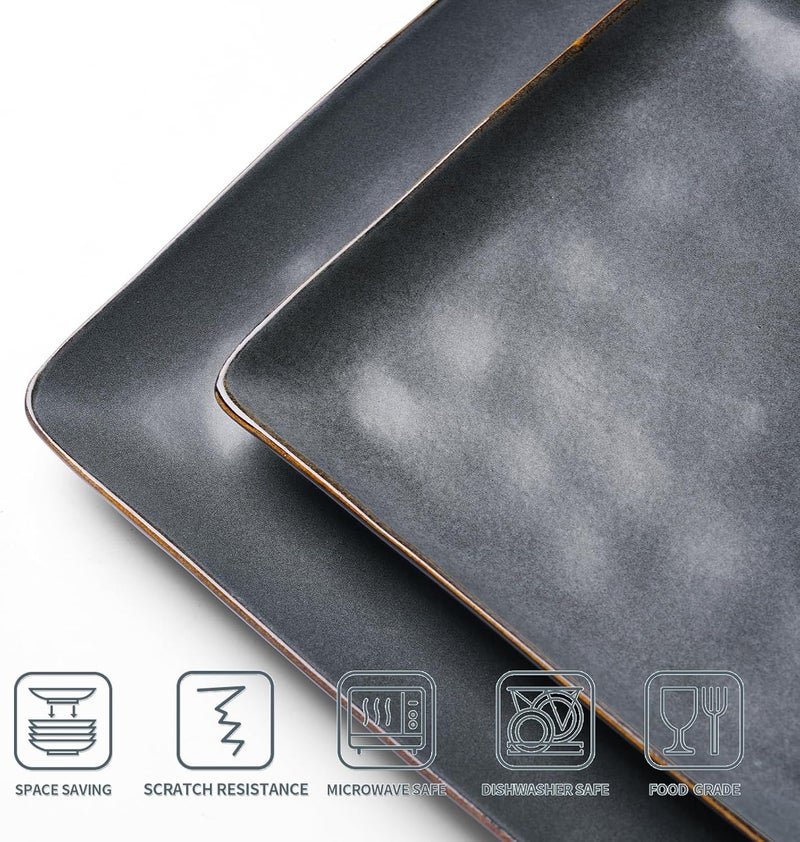 Famiware Dinnerware Sets for 4 Ocean Square 12Piece Kitchen Plates and Bowls Sets Microwave and Dishwasher Safe Scratch Resistant Matte Black - Image 5