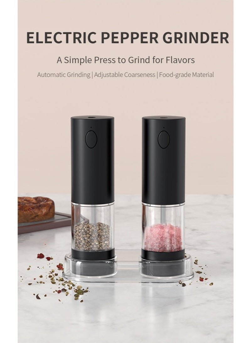 إنترستيلا مطحنة ملح وفلفل كهربائية، طقم 2 قطع أوتوماتيكي مع درجة طحن قابلة للتعديل، شفرات سيراميكية، ضوء LED، شحن USB قابل لإعادة الشحن، خالٍ من مادة BPA – باللون الأسود المطفي - Image 2