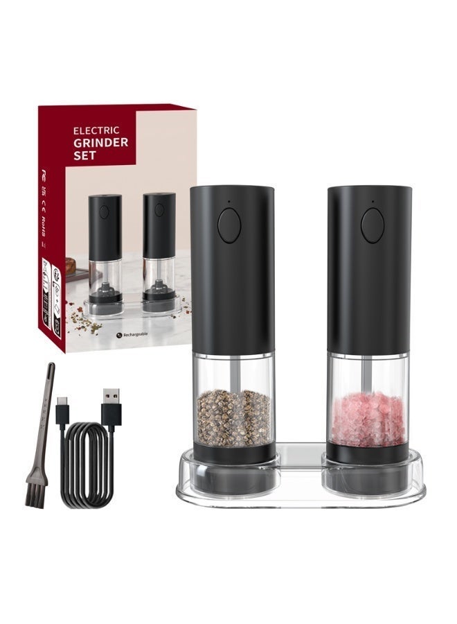 إنترستيلا مطحنة ملح وفلفل كهربائية، طقم 2 قطع أوتوماتيكي مع درجة طحن قابلة للتعديل، شفرات سيراميكية، ضوء LED، شحن USB قابل لإعادة الشحن، خالٍ من مادة BPA – باللون الأسود المطفي - Image 1