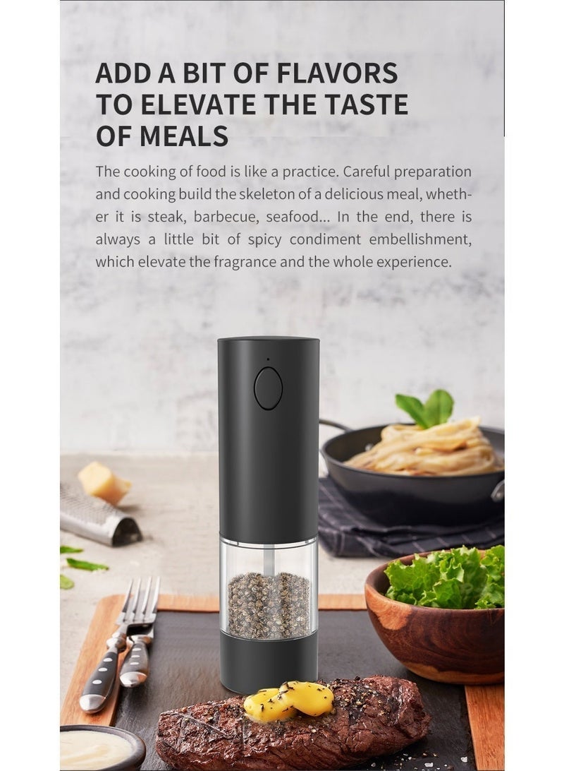 إنترستيلا مطحنة ملح وفلفل كهربائية، طقم 2 قطع أوتوماتيكي مع درجة طحن قابلة للتعديل، شفرات سيراميكية، ضوء LED، شحن USB قابل لإعادة الشحن، خالٍ من مادة BPA – باللون الأسود المطفي - Image 4