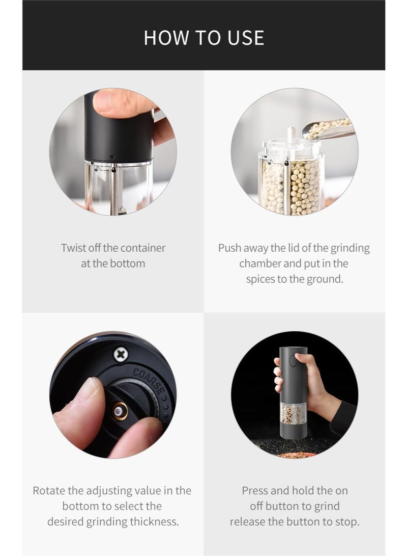 إنترستيلا مطحنة ملح وفلفل كهربائية، طقم 2 قطع أوتوماتيكي مع درجة طحن قابلة للتعديل، شفرات سيراميكية، ضوء LED، شحن USB قابل لإعادة الشحن، خالٍ من مادة BPA – باللون الأسود المطفي - Image 5