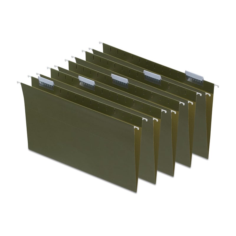 Staples 490853 Recycled Hanging File Folders 5 Tab Legal Size Standard Green 50/BX - Image 1