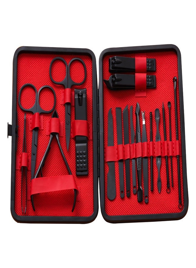Ross Manicure & Pedicure Kit – Professional Stainless Steel Grooming Set with Nail Clippers, Cuticle Trimmer, Scissors & Tweezers – Travel-Ready Care Kit for Men & Women (18-in-1 Black) - Image 1