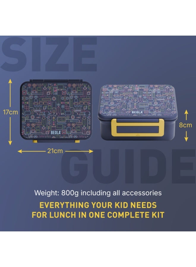 BEOLA Lunch Box with Food Jar and Ice Pack, 5 Compartment Bento with 240ml Food thermo, Insulated Lunch Box for Hot or Cold Meals, Lightweight, BPA free (Pixel Play) - Image 4