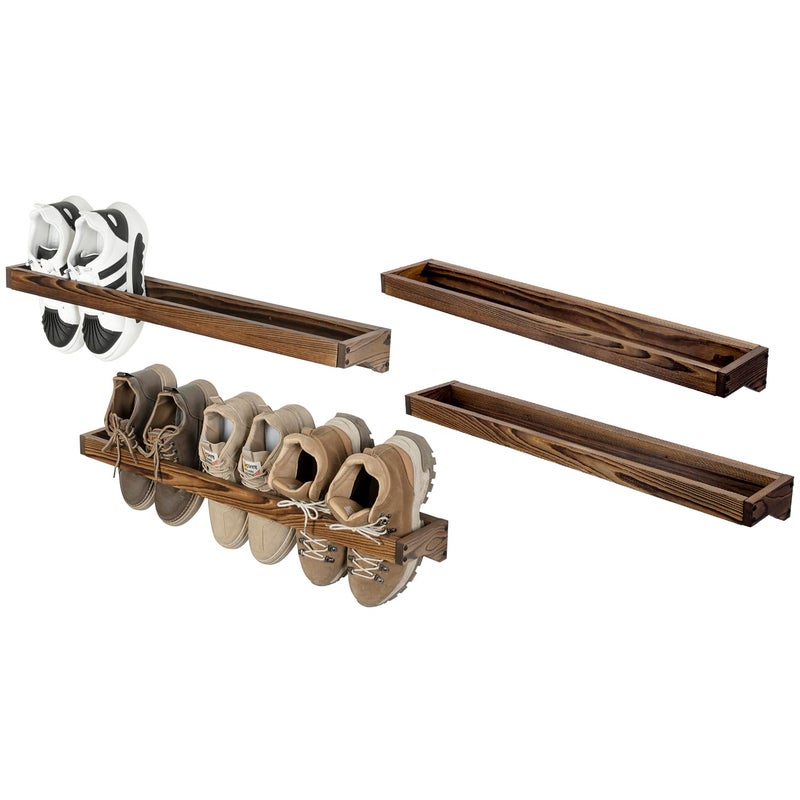 MyGift 30 Inch Rustic Burnt Solid Wood Hanging Shoe Rack, Wall Mounted Storage Organizer Footwear Holder for Closet, Mudroom, Entryway, Holds 6 Pairs, Set of 2 - Image 1