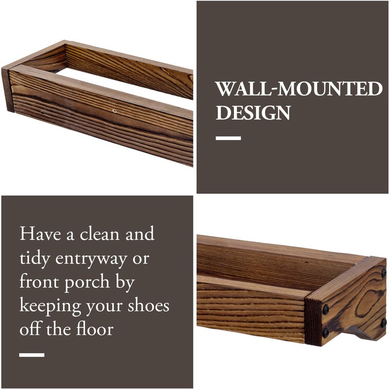 MyGift 30 Inch Rustic Burnt Solid Wood Hanging Shoe Rack, Wall Mounted Storage Organizer Footwear Holder for Closet, Mudroom, Entryway, Holds 6 Pairs, Set of 2 - Image 2