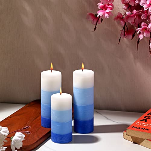 PROSPERRO LUMO Wax By Parkash Candle Set Of 3 Fragrance Pillar Candles Shade Finish (Blue - Ocean Blue) 5 x 15 cm - Image 1
