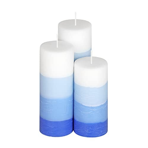 PROSPERRO LUMO Wax By Parkash Candle Set Of 3 Fragrance Pillar Candles Shade Finish (Blue - Ocean Blue) 5 x 15 cm - Image 2
