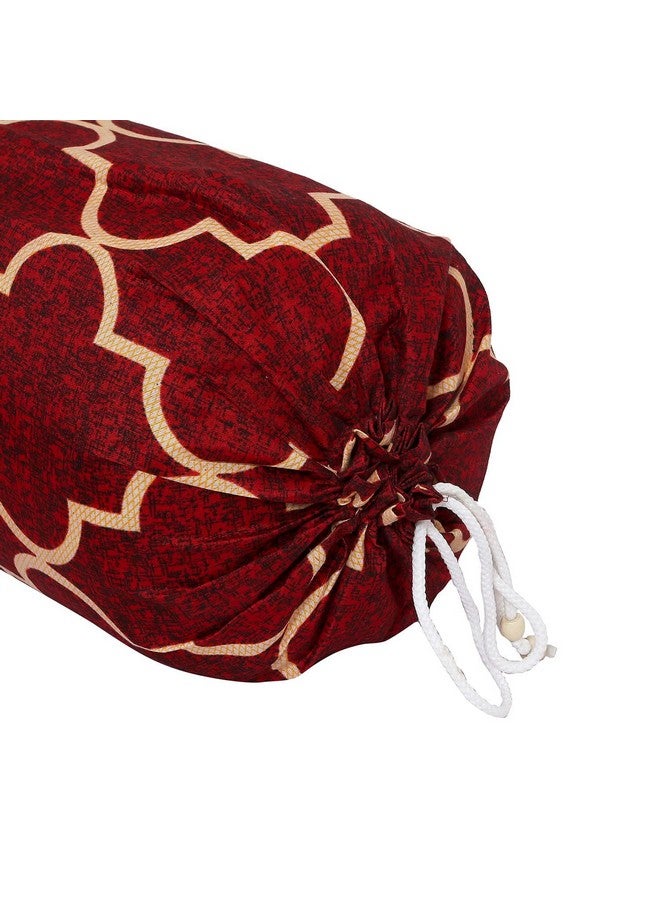 Kuber Industries Kuber Industries Quatrefoil Print Bolster Cover with Drawstring|Round Bedside Long Pillow Cover|Dewan Pillow Cover Set 16 x 32 |Bolster Cover Set of 2 (Red) - Image 4