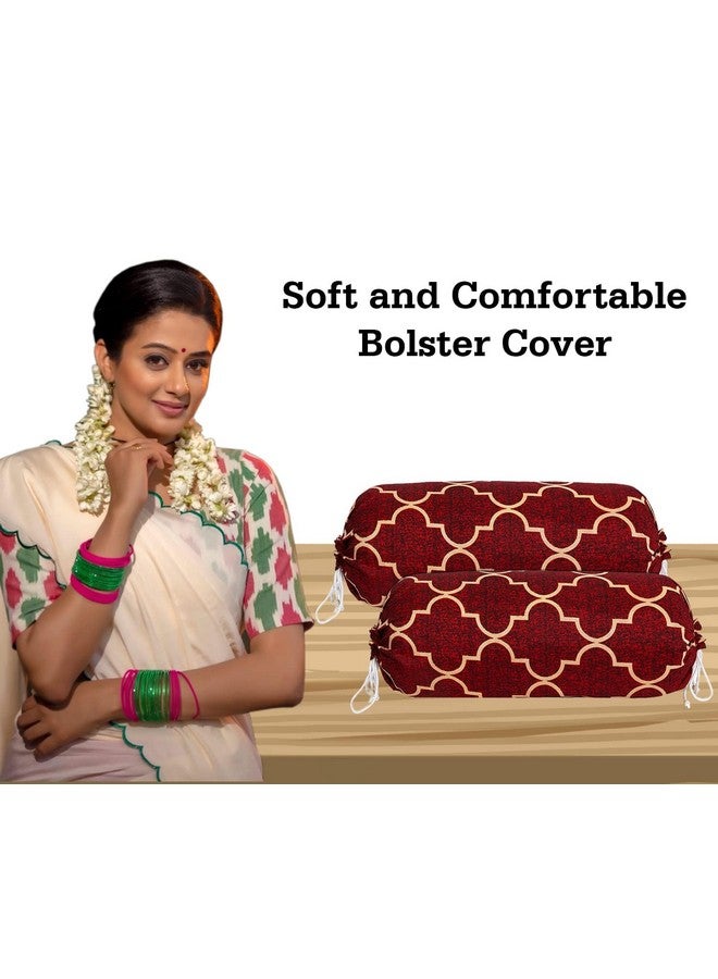 Kuber Industries Kuber Industries Quatrefoil Print Bolster Cover with Drawstring|Round Bedside Long Pillow Cover|Dewan Pillow Cover Set 16 x 32 |Bolster Cover Set of 2 (Red) - Image 5