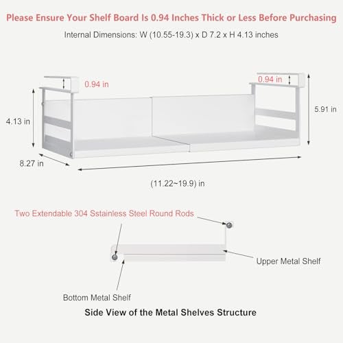 SHINEWON Expandable Under Cabinet Shelf Organizer with 094Inch Thick Clips Heavy Duty Extendable Under Shelf Storage Basket for Pantry or Laundry Room White 1 Pack Interior 413 H x 72 D - Image 3