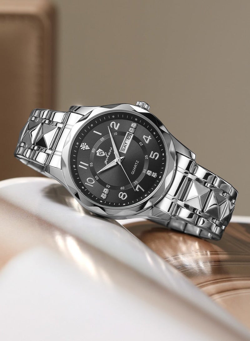 GOHUOS Man's Watches, Top Brand Luxury Waterproof Luminous Stainless Steel Band Quartz Analog Wrist Watch - 41mm - Father or Boyfriend Gift - Image 5