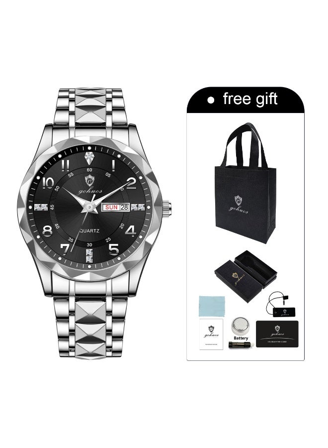 GOHUOS Man's Watches, Top Brand Luxury Waterproof Luminous Stainless Steel Band Quartz Analog Wrist Watch - 41mm - Father or Boyfriend Gift - Image 2