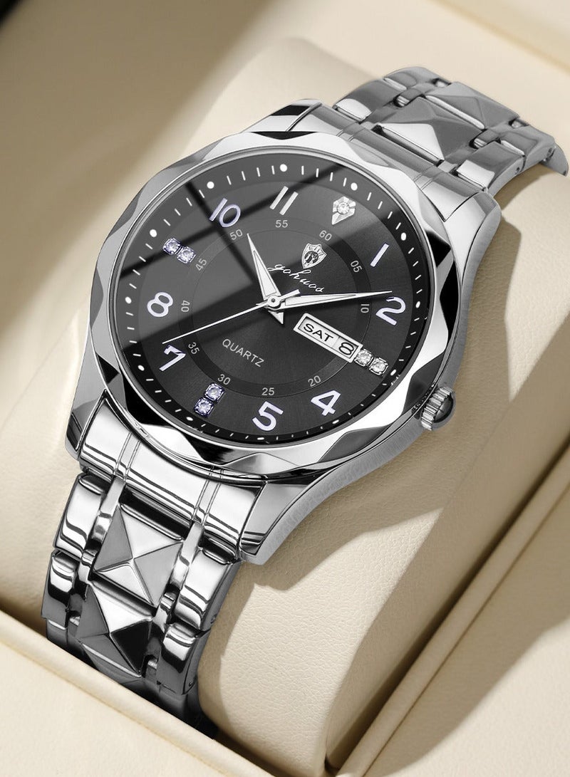 GOHUOS Man's Watches, Top Brand Luxury Waterproof Luminous Stainless Steel Band Quartz Analog Wrist Watch - 41mm - Father or Boyfriend Gift - Image 4