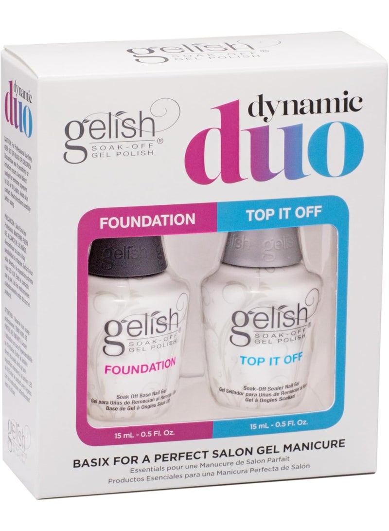 Gelish Dynamic Duo - Foundation Base Gel & Top It Off Sealer Gel Set, Long-lasting, High-Shine Finish for Gel Manicures, Cures Fast in LED/UV Light, No Chips, Soak-Off, 15mL Each - Image 1