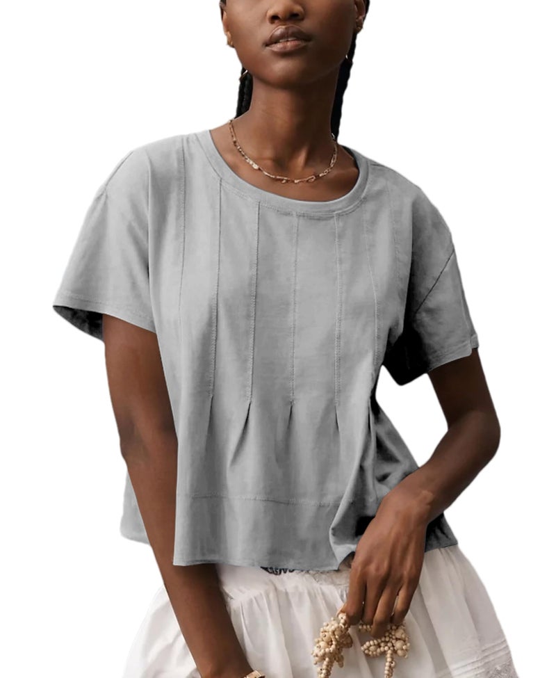 OPCAKM Cute Tops for Women Summer Pleated Swing T-Shirt Casual Babydoll Peplum Tops Lightweight Flowy Loose Fit Tee(Gray-XL) - Image 1