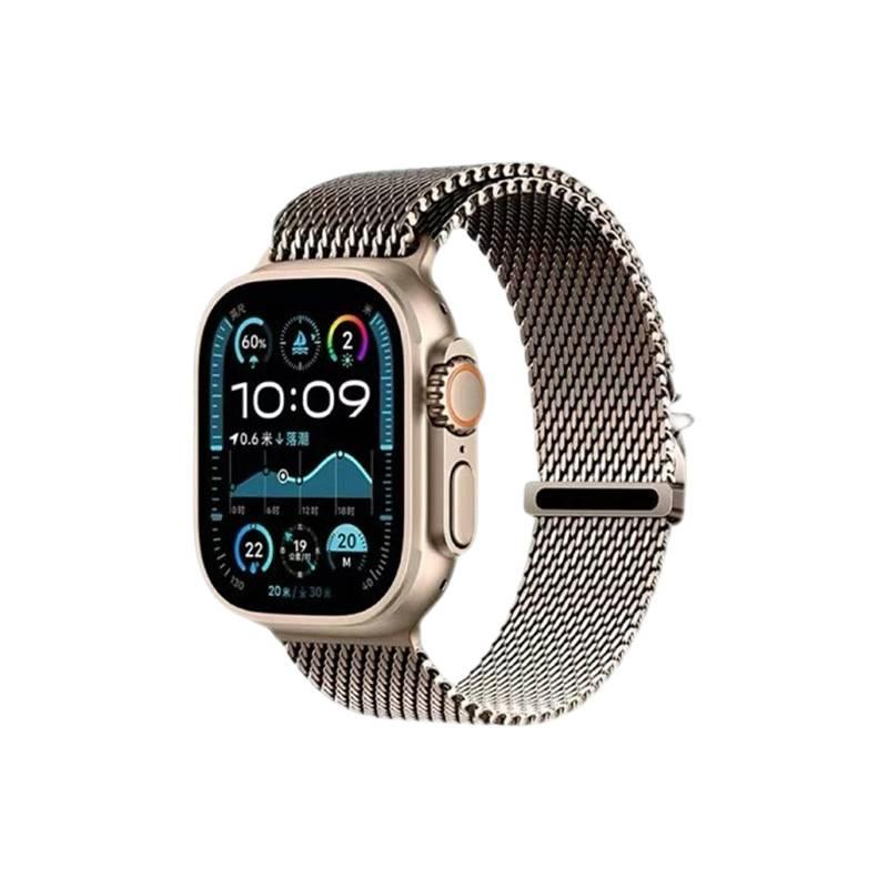 سوار ساعة ذكية سوار معدني من الستانلس ستيل متوافق باللون ذهبي قابل للتعديل مع Apple Watch 42/44/45/49mm بملاءمة قابلة للتعديل وحزام بديل بتصميم معدني أنيق - Image 4