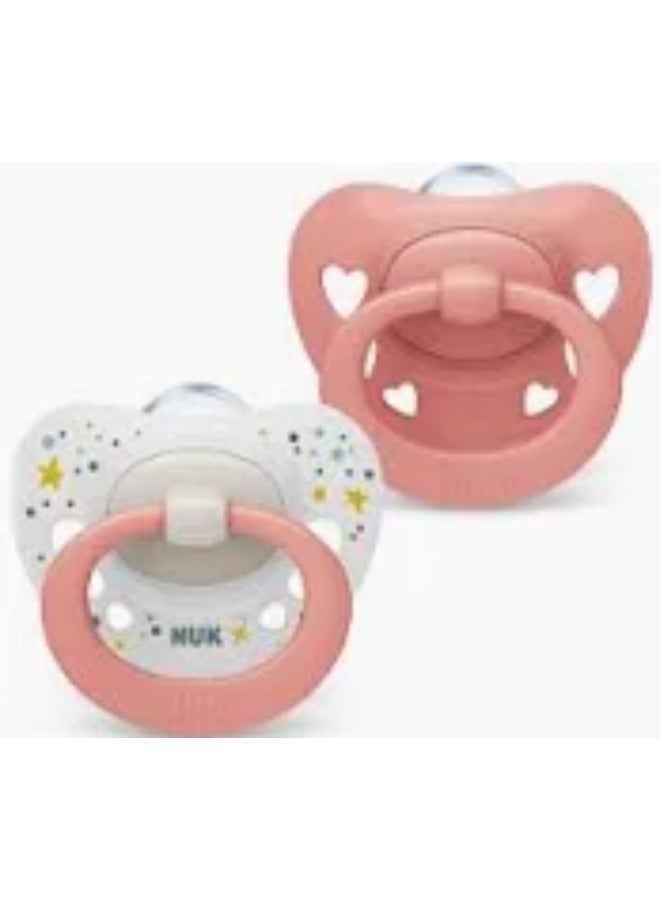 Nuk baby pacifier dark pink white 0-6 month 2 piece
