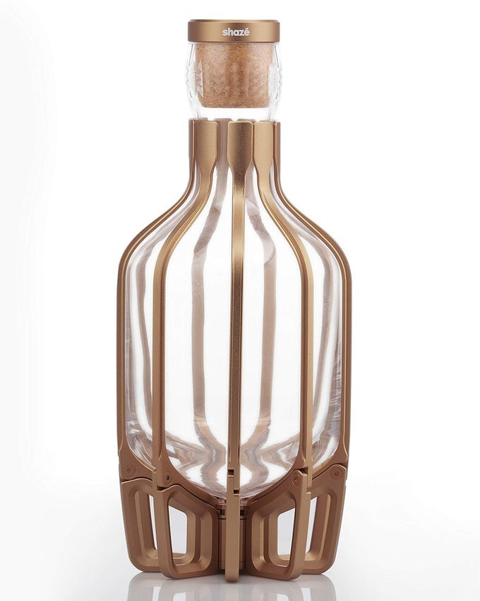 THE CAGE WHISKY DECANTER HAND BLOWN CRYSTAL GLASS DECANTER ALUMINIUM CASE CORK LID BARWARE COLOR ROSE GOLD