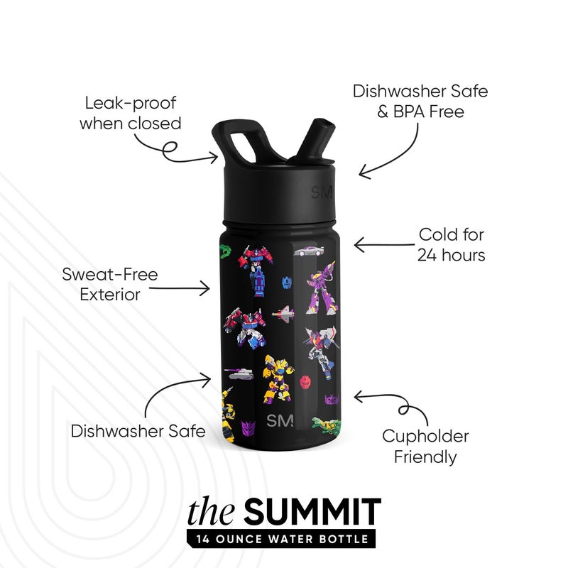 Simple Modern Kids Summit Water Bottle with Straw Lid | Transformers 14oz Stainless Steel Cup Insulated Tumbler for Toddlers, Boys, School | Transformer Block Nation - Image 2