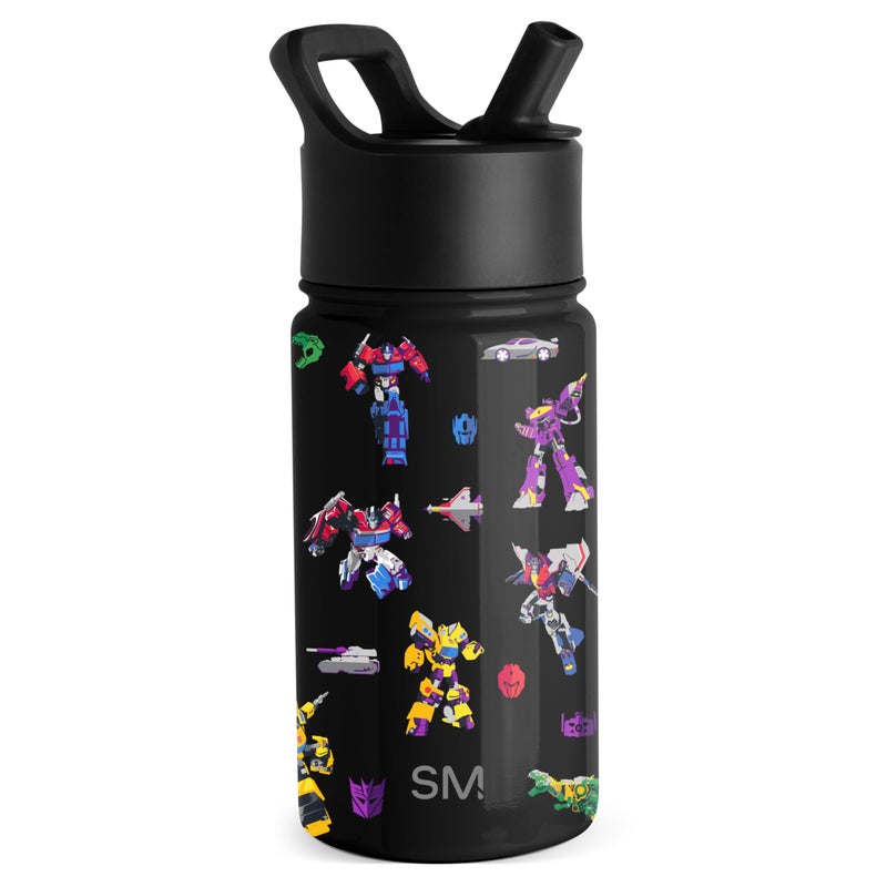 Simple Modern Kids Summit Water Bottle with Straw Lid | Transformers 14oz Stainless Steel Cup Insulated Tumbler for Toddlers, Boys, School | Transformer Block Nation - Image 1